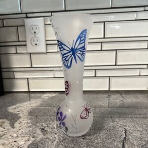 Lenox Butterfly Meadow Frosted Glass Vase with Butterfly Design